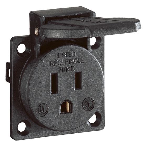 ABL Einbau-Steckdose NEMA 5-15, 125V, 15A, IP44, Kunststoff, Schwarz