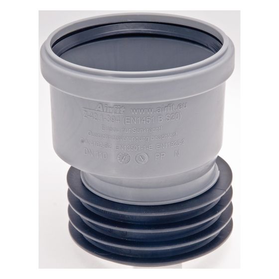 Airfit Universal-Steckmuffe-Plus DN 110/110 aus PP, exzentrisch, Grau, 111110S