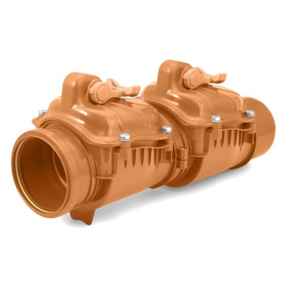 Airfit Doppelrückstauklappe DN 160, waagerechte Montage, PP, Orangebraun, 59160DRK