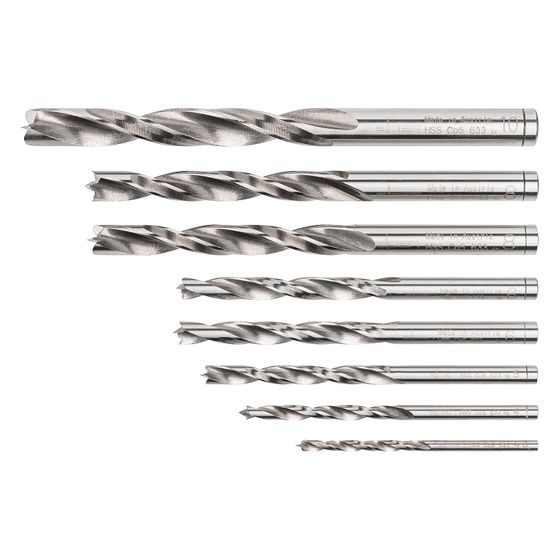Alpen Holzbohrerset HSS Cobalt, 3-10mm, 650 Grad C, Zentrierspitze, Kunststoffbox, 0063300008100