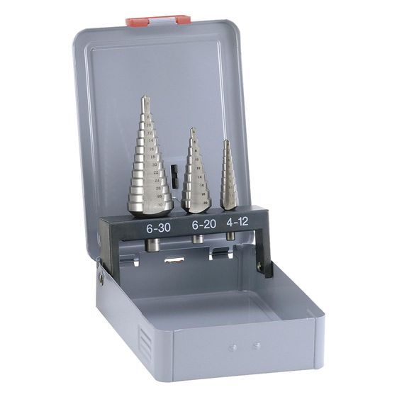 Alpen Stufenbohrersatz, 4-12/4-20/6-30mm, HSS, Metallkassette