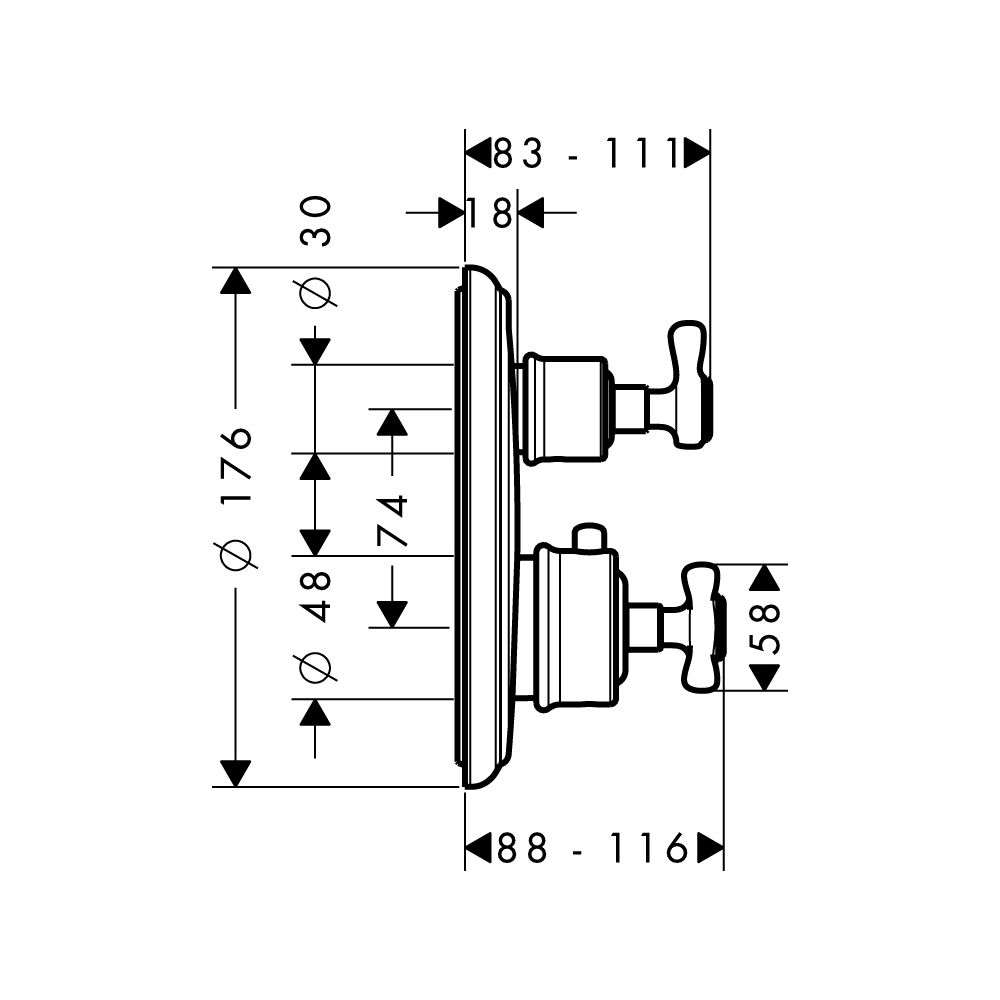 AXOR Thermostat Unterputz Montreux Fertigset chrom mit Absperrventil... AXOR-16800000 4011097515724 (Abb. 2)