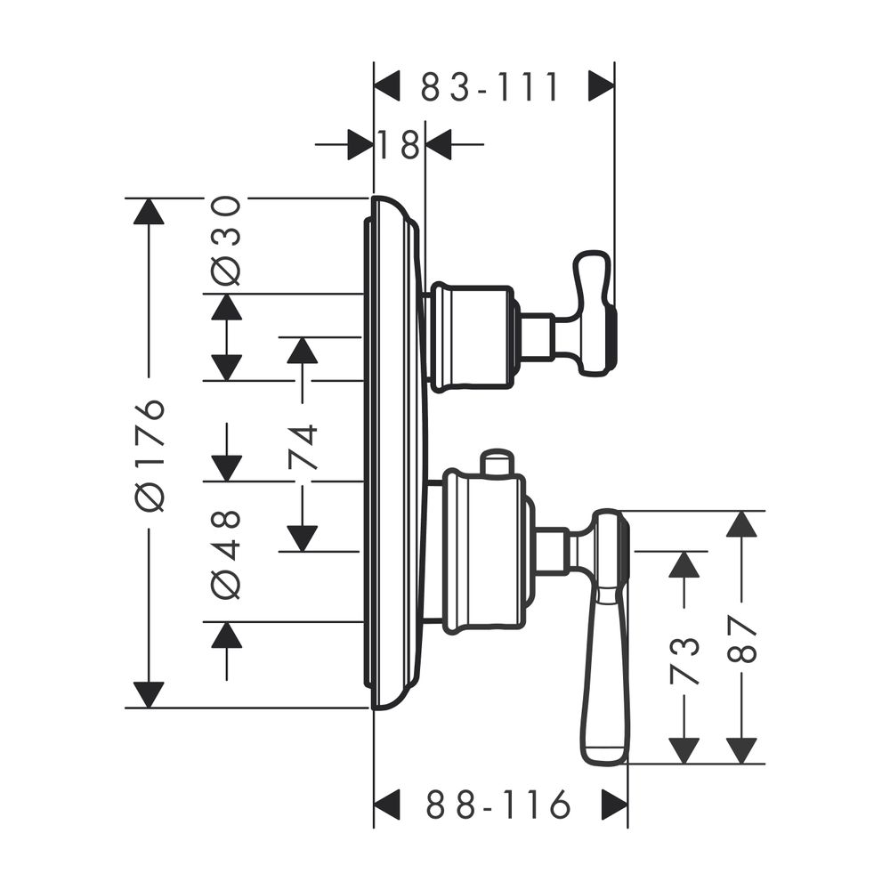 AXOR Thermostat Unterputz Montreux Fertigset Hebelgriff BN mit Absperrventil... AXOR-16801820 4011097808314 (Abb. 2)
