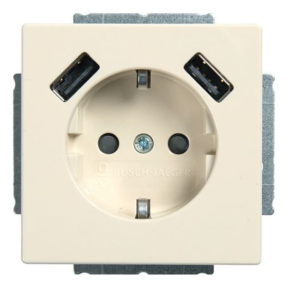 Busch Jäger Schuko USB Steckdose 20 EUCB2USB-82 elfenbeinweiß Safety+ mit 2 USB Typ A