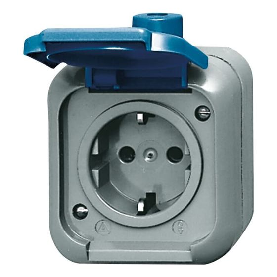 Busch Jäger SCHUKO Steckdose 2-polig Duro 2000 WDI 2300EWSI mit Klappdeckel IP66
