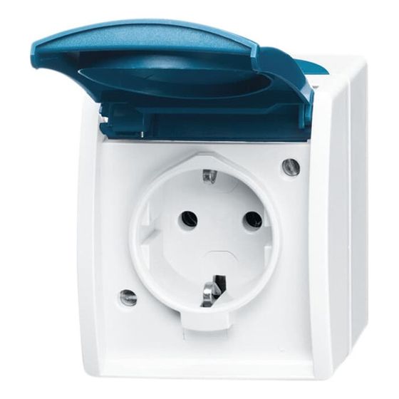 Busch Jäger APWG ocean Schuko 20EWN-53 Schriftfeld 1fach grau/blaugrün IP44
