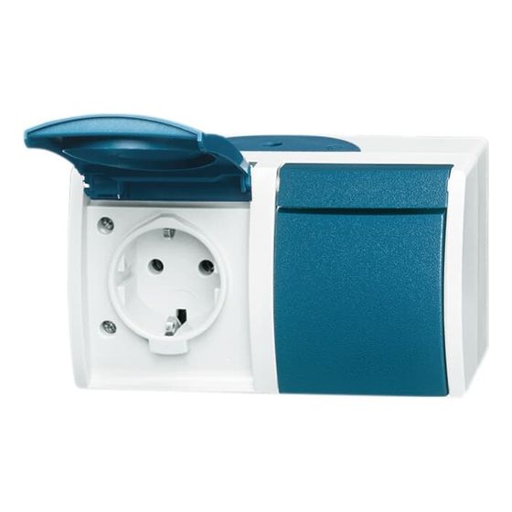 Busch Jäger APWG ocean AP Schuko 20/2EW-53 2fach waagerecht grau/blaugrün IP 44