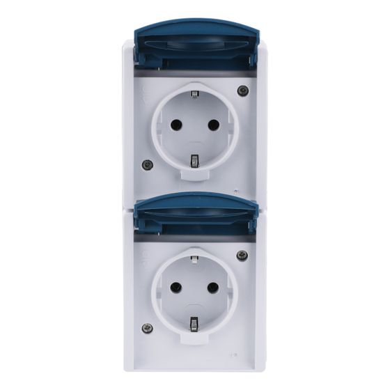 Busch Jäger APWG ocean AP Schuko 20-02EW-53 Doppelsteckdose senkrecht grau/blaugrün IP 44