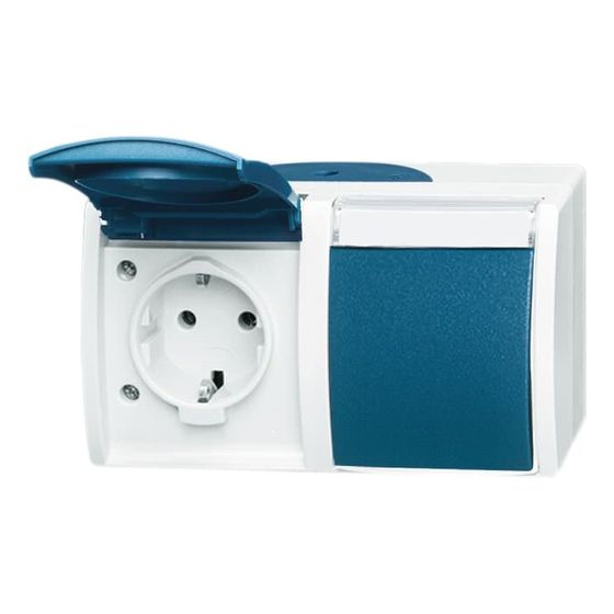 Busch Jäger APWG ocean Schuko 2fach 20/2EWN-53 Doppelsteckdose mit Beschriftungsfeld IP 44