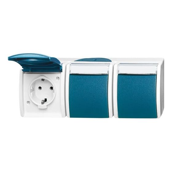 Busch Jäger Dreifachsteckdose APWG ocean 2300/3EWN-53 grau/blaugrün IP 44