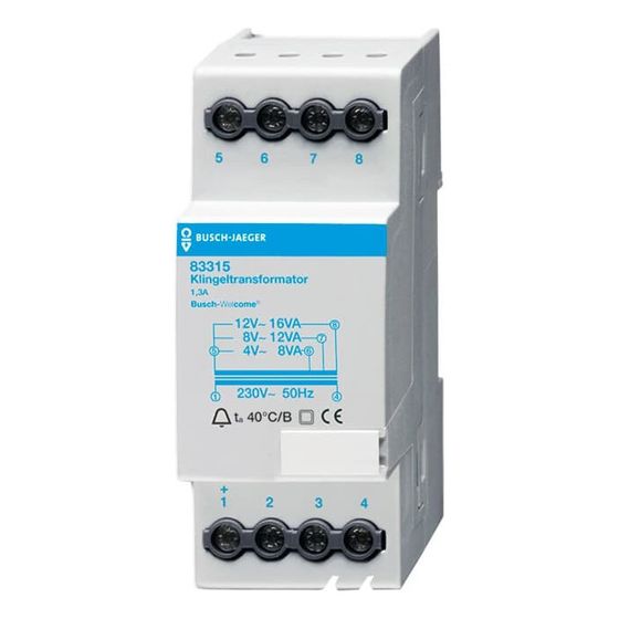 Busch Jäger Klingeltrafo 12V 1,3A REG 83315 Spannungsversorgung für elektrischen Türöffner