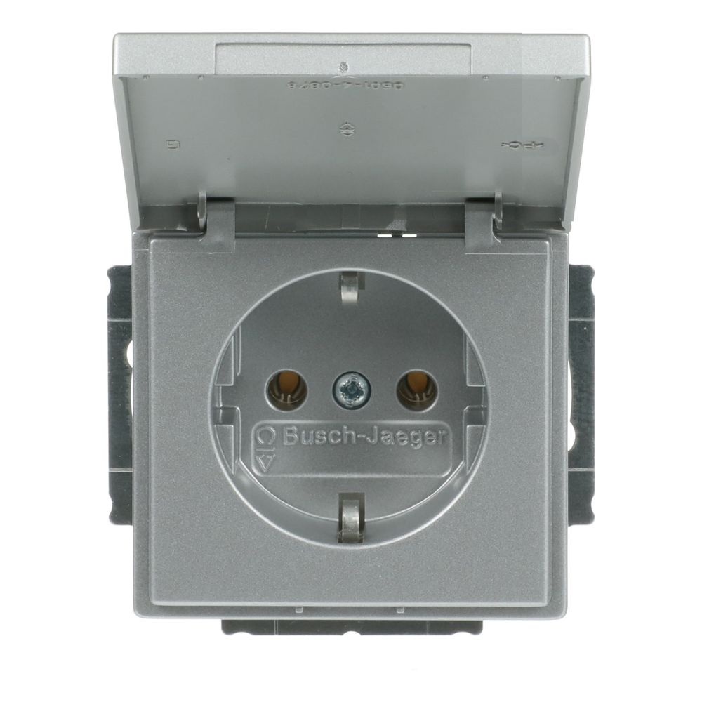 Busch Jäger future linear Schuko Kombi 20EUK-83 mit Klappdeckel Alusilber... BJ-2CKA002018A1487 4011395074961 (Abb. 1)