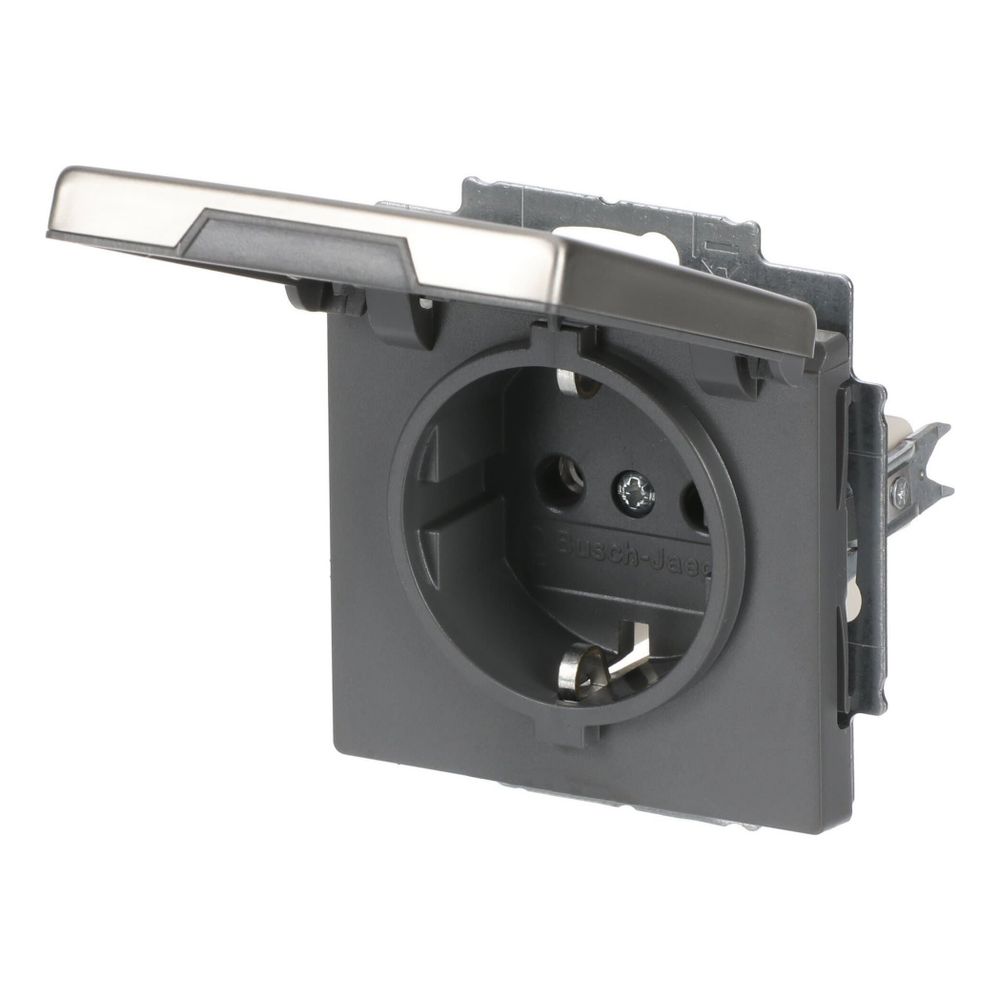 Busch Jäger pur edelstahl Schuko Kombi 20EUK-866 mit Klappdeckel Edelstahl... BJ-2CKA002018A1490 4011395087541 (Abb. 2)