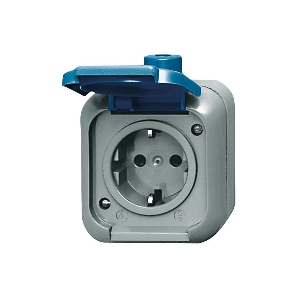 Busch Jäger SCHUKO Steckdose 2-polig Duro 2000 WDI 2300EWSI mit Klappdeckel IP66... BJ-2CKA002083A0368 4011395228609 (Abb. 1)