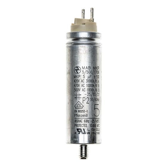 Brötje Motorkondensator 5uF 400V DB, mit Flachstecker 6,3, D30mm, L58mm