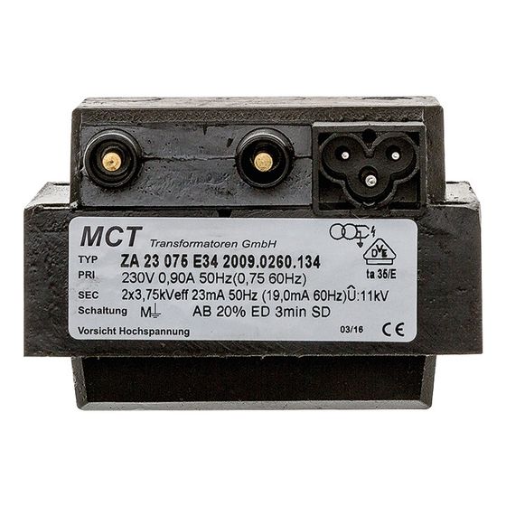 Brötje Zündtrafo ZA 23075 E34 Primit 230V 50Hz Sek. 2x4kV 20mA