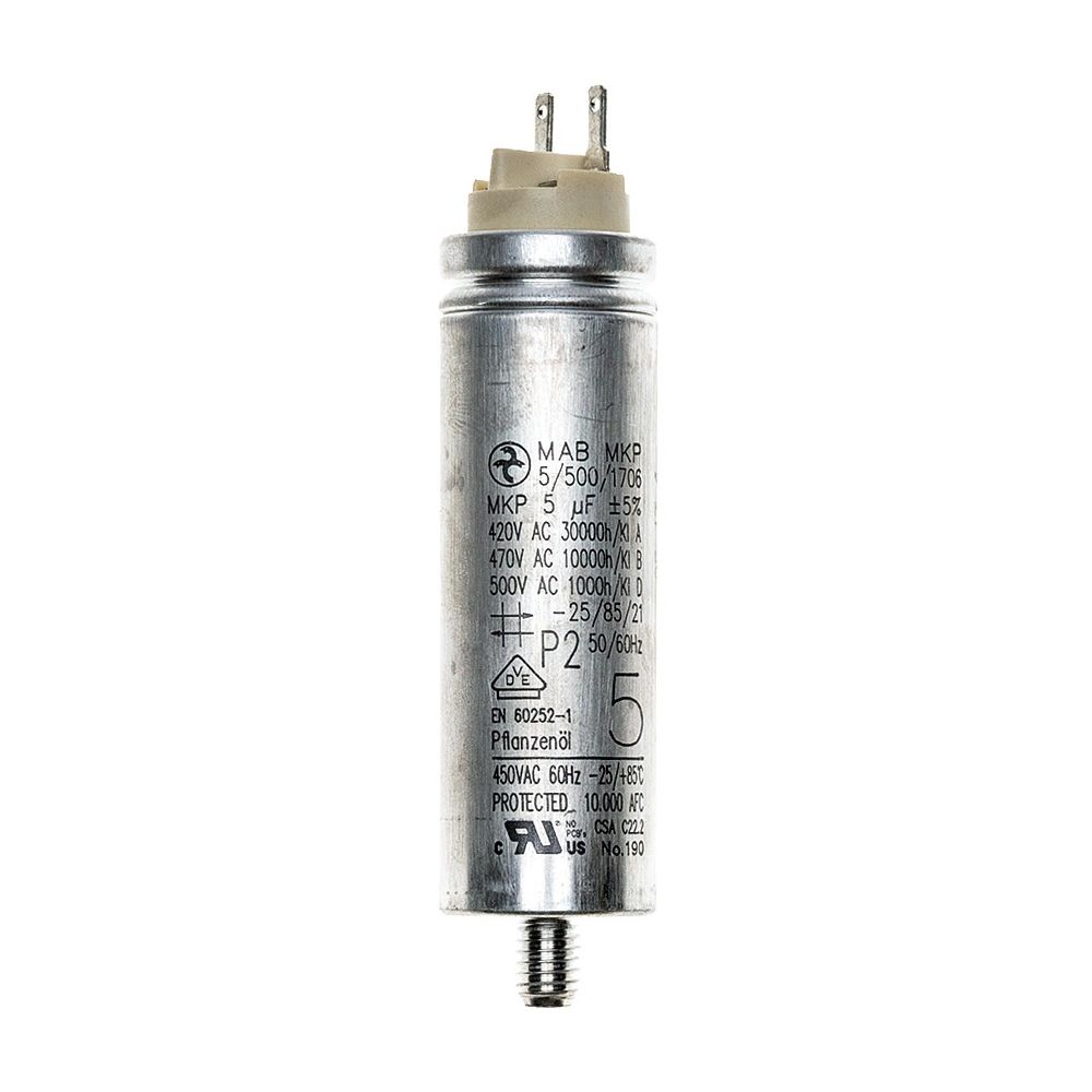 Brötje Motorkondensator 5uF 400V DB, mit Flachstecker 6,3, D30mm, L58mm... BROETJE-611749 4017042611749 (Abb. 1)