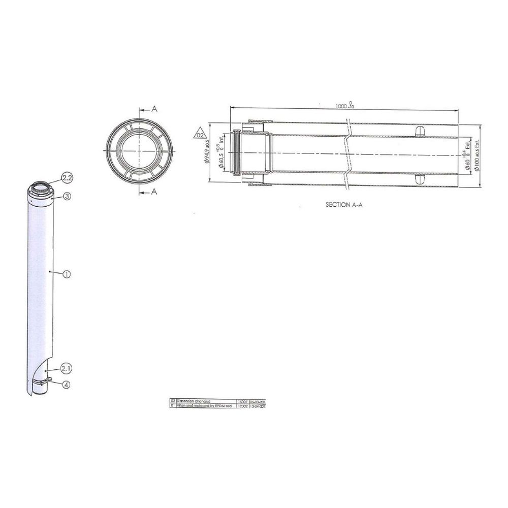 Brötje Verlängerungsrohr konzentrisch K60 KR1000, 1000mm, AL/PPS, Weiß... BROETJE-7308325 4017042107310 (Abb. 2)