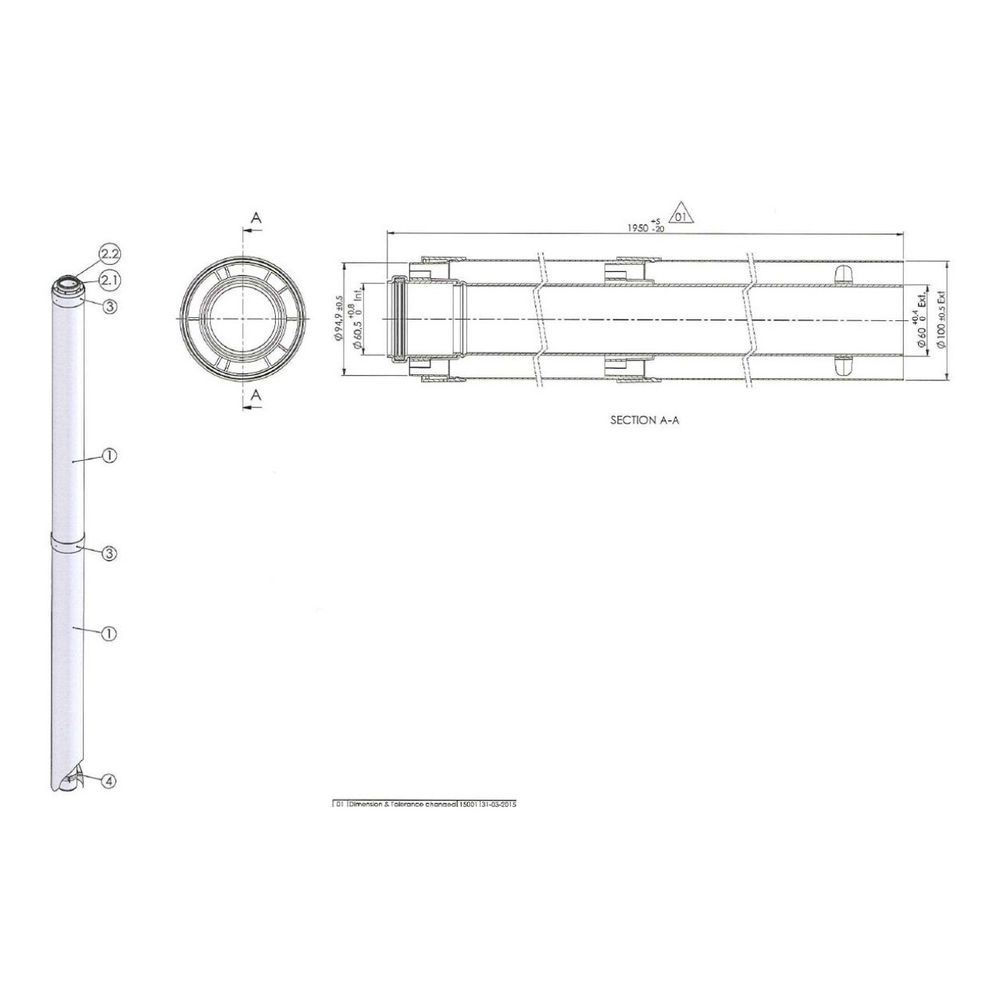 Brötje Verlängerungsrohr konzentrisch K60 KR2000, 1995mm, AL/PPS, Weiß... BROETJE-7308326 4017042107327 (Abb. 2)