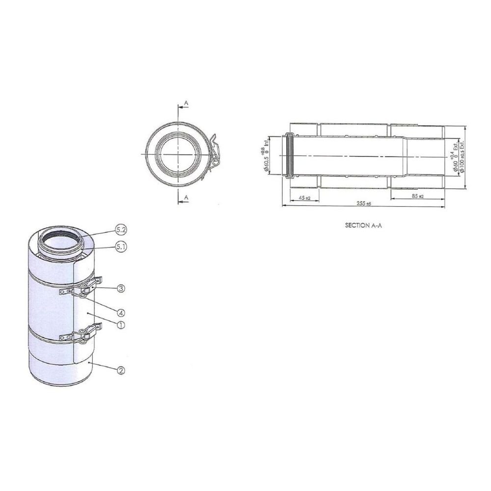 Brötje Langmuffe konzentrisch DN 60/100, K60 KRA250 AL/PPS, Weiß... BROETJE-7308327 4017042107334 (Abb. 2)