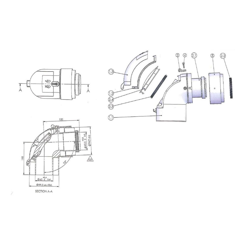 Brötje Revisionsbogen konzentrisch K60 KRB87 AL/PPS DN 60/100 Weiß... BROETJE-7308328 4017042107341 (Abb. 1)