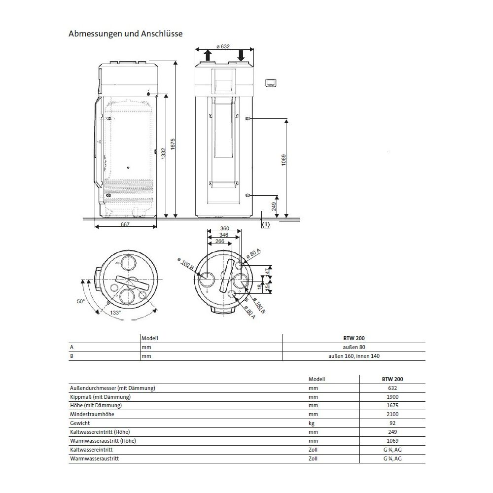 Brötje Trinkwasser-Wärmepumpe BTW 200, für Abluftbetrieb... BROETJE-7311526 4017042120289 (Abb. 3)