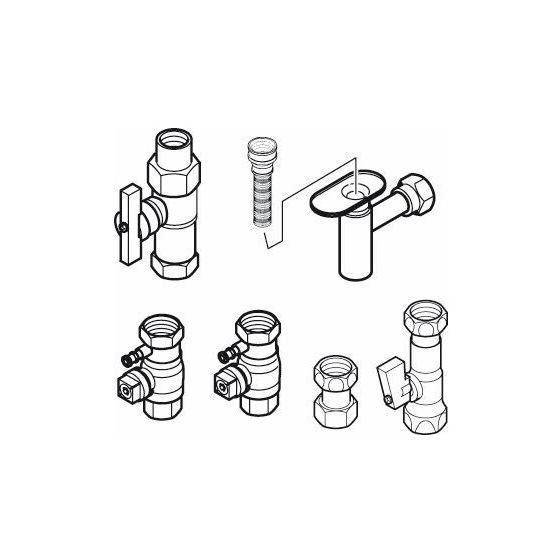 Buderus Anschluss-Set 2, AS2-Aufputz, bestehend aus Gashahn GA-BS, Wartungshahn U-TA11, Siphon HA und Anschluss U-BA