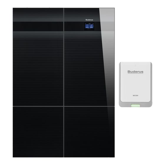 Buderus Logaplus Wärmepumpe WSW196i KM R410A TP3 6kW B0/W35, aufgesetzter Puffer 50l Glas, Schwarz