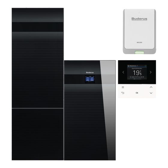 Buderus Logaplus Wärmepumpe WSW196i KM R410A E2 8kW B0/W35, EWH300, Zubehör Glas, Schwarz