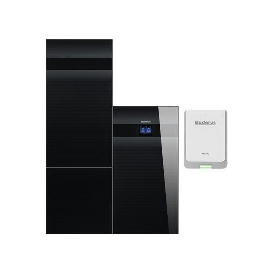 Buderus Logaplus Wärmepumpe WSW196i KM R410A TP2 8kW B0/W35, Puffer auf EWH Glas, Schwarz
