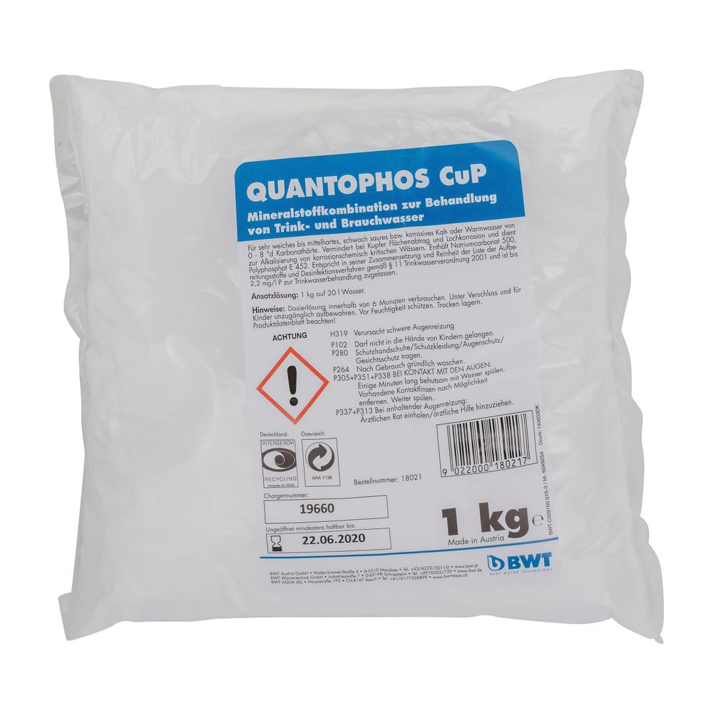 BWT Quantophos Wirkstoff CuP1000g zum Korrosionsschutz, in Beutel verpackt für Medo tronic ... BWT-18021E 9022000180217 (Abb. 1)