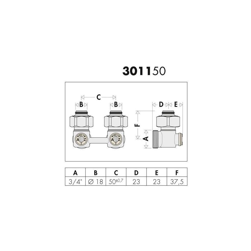 Caleffi Zweirohr Hahnblock 3011 Eckform, 3/4Z IG... CALEFFI-301152 8016615104516 (Abb. 3)