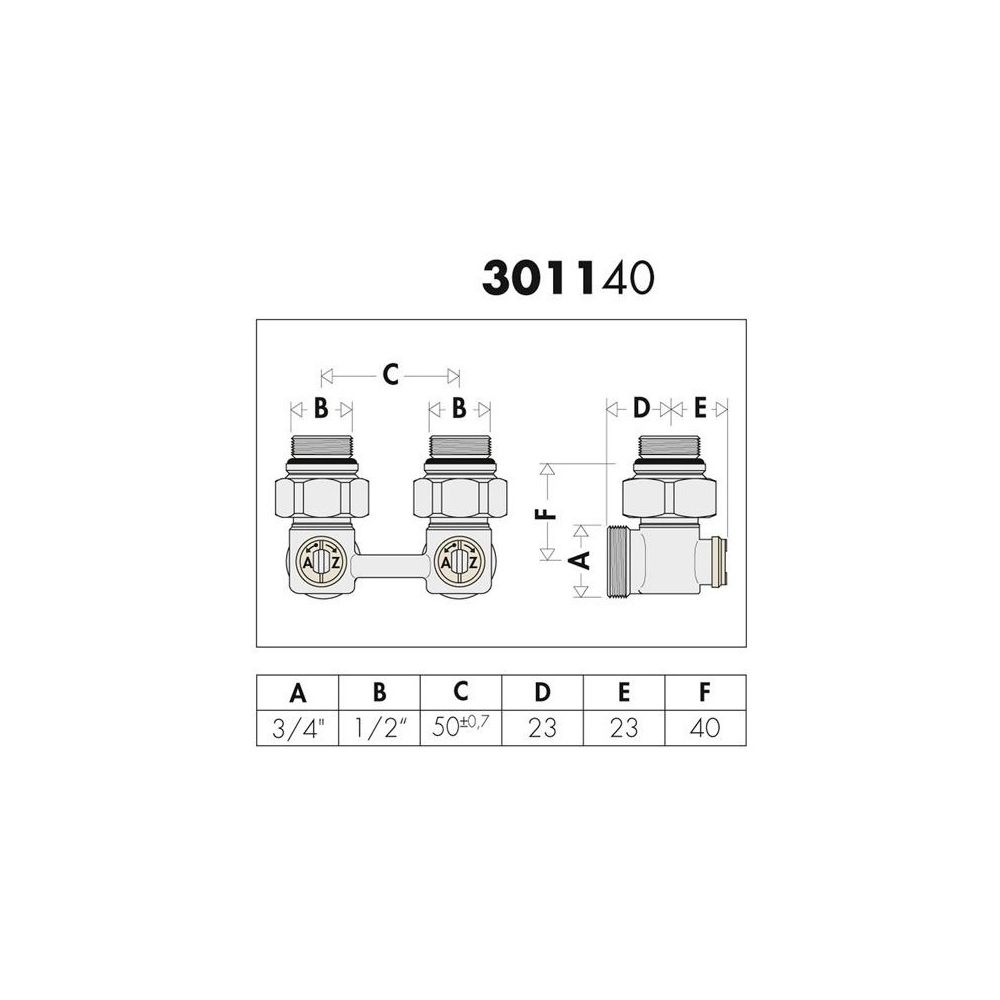 Caleffi Zweirohr-Hahnblock 3011 Eckform, 1/2Z AG... CALEFFI-301143 8016615698916 (Abb. 3)