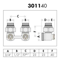 Caleffi Zweirohr-Hahnblock 3011 Eckform, 1/2Z AG... CALEFFI-301143 8016615698916 (Abb. 1)