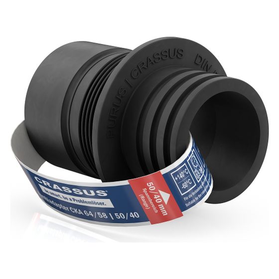 Crassus Kombiadapter CKA 64/58/50/40, 64/58mm auf 50/40mm, bis 0,5 bar, TPE, Schwarz