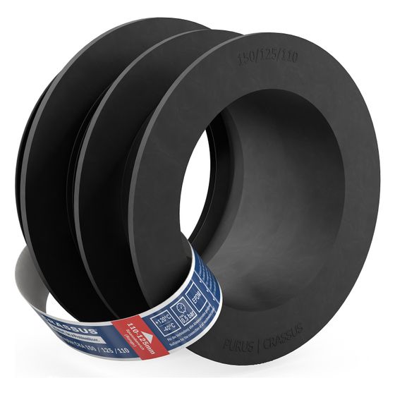 Crassus Kombiadapter CKA 150/125/110, 150/125mm auf 125/110mm, bis 0,5 bar, EPDM, Schwarz
