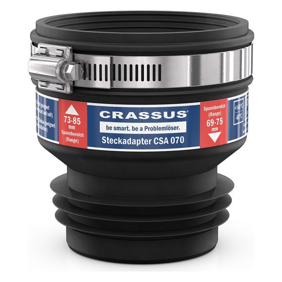 Crassus Steckadapter CSA 070, 73-85mm auf 69-75mm, bis 0,5 bar, 100mm, EPDM
