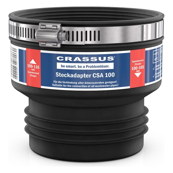 Crassus Steckadapter CSA 100, 100-116mm auf 100-105mm, bis 0,5 bar, EPDM