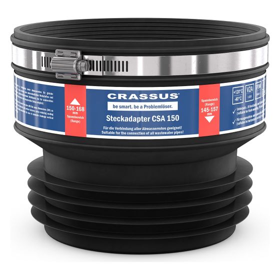 Crassus Steckadapter CSA 150, 150-168mm auf 145-157mm, bis 2,5 bar, EPDM