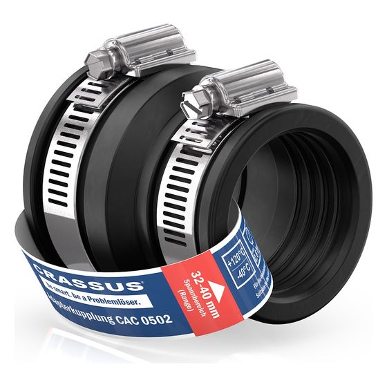 Crassus Adapterkupplung CAC 0502, 40-50mm auf 32-40mm, bis 0,6 bar, 70mm, TPE/V2A