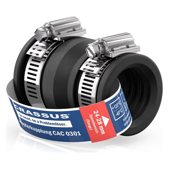 Crassus Adapterkupplung CAC 0301, 30-34mm auf 24-28mm, bis 0,6 bar, EPDM/V2A