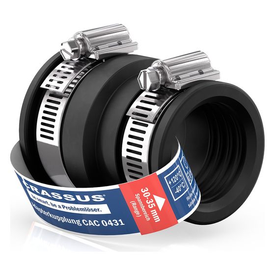 Crassus Adapterkupplung CAC 0431, 38-43mm auf 30-35mm, bis 0,6 bar, 70mm, EPDM/V2A