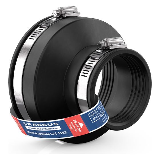 Crassus Adapterkupplung CAC 1153, 100-115mm auf 50-64mm, bis 0,6 bar, EPDM/V2A