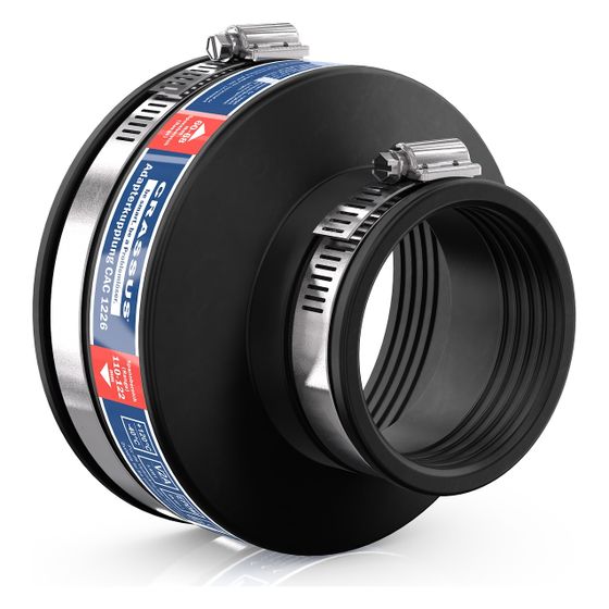 Crassus Adapterkupplung CAC 1226, 110-122mm auf 60-68mm, bis 0,6 bar, 120mm, EPDM/V2A