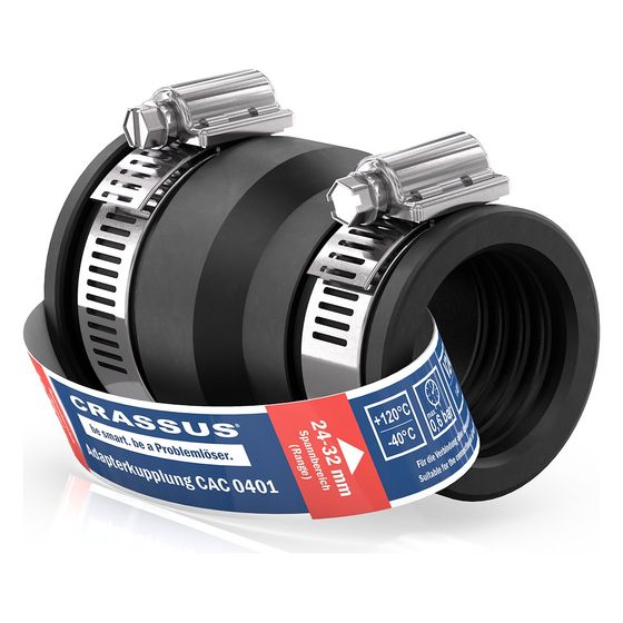 Crassus Adapterkupplung CAC 0401, 32-40mm auf 24-32mm, bis 0,6 bar, TPE/V2A