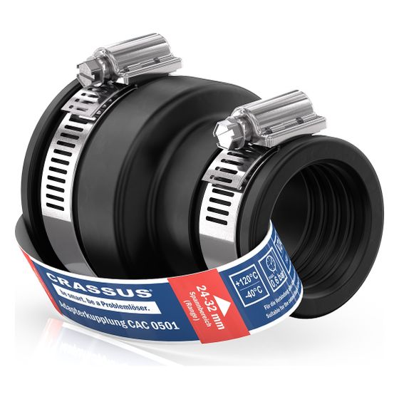 Crassus Adapterkupplung CAC 0501, 40-50mm auf 24-32mm, bis 0,6 bar, 70mm, TPE/V2A