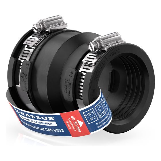 Crassus Adapterkupplung CAC 0633, 53-64mm auf 40-50mm, bis 0,6 bar, 95mm, EPDM/V2A