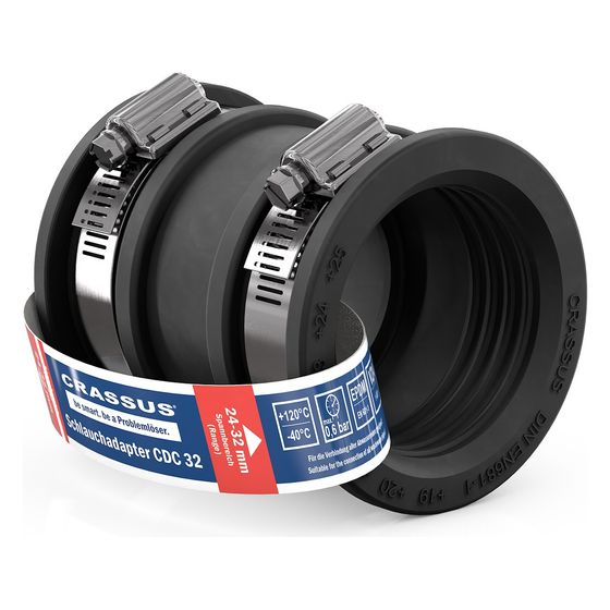 Crassus Schlauchadapter Typ 1 CDC 032, 24-32mm, 0,6 bar, 68mm, EPDM/V2A