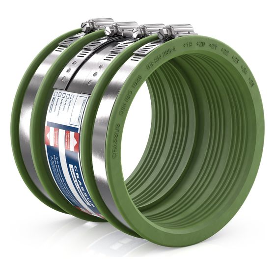 Crassus Schlauchadapter Typ 2B CSC 125 FKM, 110-125mm, 2,5 bar, Gummi/V2A