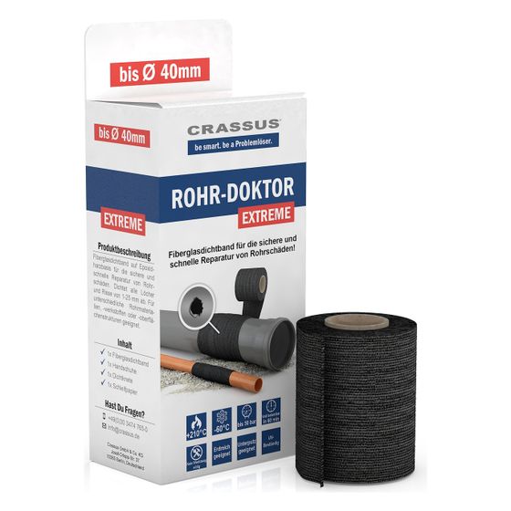 Crassus Rohrreparatur-Set Rohr-Doktor Extreme CPW 040, 50mm, 1,25m, 1mm, Schwarz